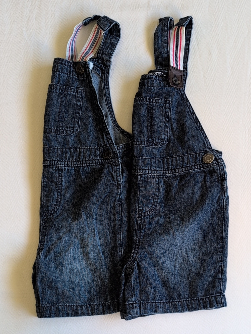 George Toddler Boys Lightweight Cotton Denim Overall Shorts Duo 2pc Lot Size 3T